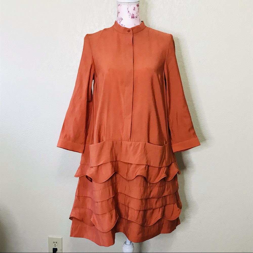 COS Scallop-trim Layered Dress In Orange - Picture 3 of 7